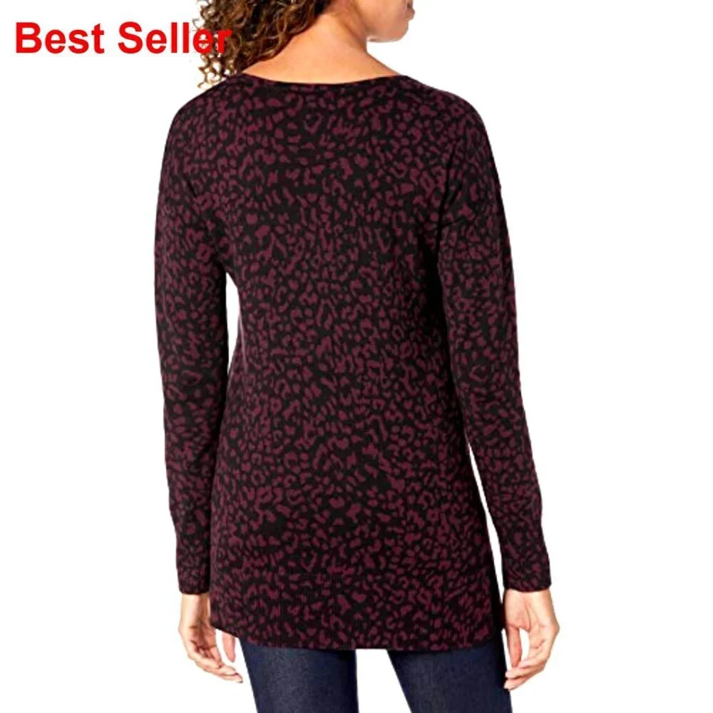 Lightweight Long Sleeve V-Neck Tunic Sweater, Plus Size, Cotton Blend